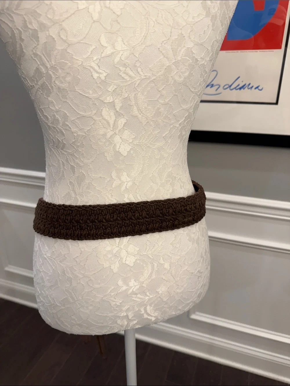 Vintage Boho Brown Genuine Leather Woven Cinch Belt with Suede Tassel Ties